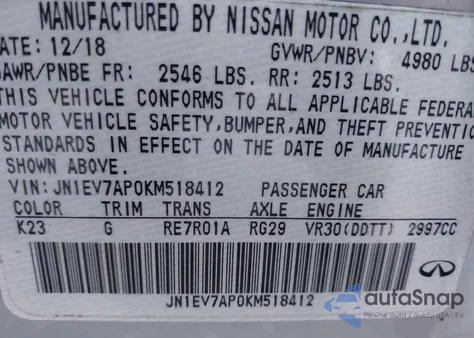 2019 Infiniti Q50 3.0T Luxe z USA, uszkodzony, nr VIN JN1EV7AP0KM518412